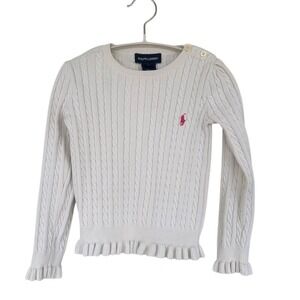 Ralph Lauren Girls' Ivory Cable Knit Sweater Size 5 Long Sleeve Pullover